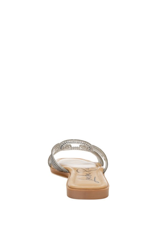 Minople Rhinestones Embellished Flat Sandals