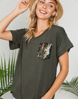 e Luna PLUS Camouflage Sequence Pocket Top