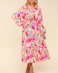 Haptics Full Size Floral Surplice Balloon Sleeve Dress with Side Pockets