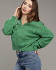 Hole-Knit Collared Sweater