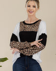 Celeste Full Size Leopard Color Block Exposed Seam T-Shirt