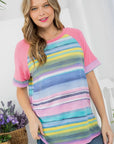 e Luna Multi Stripe Mixed Baseball Top