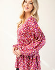 Celeste Full Size Floral V-Neck Balloon Sleeve Blouse