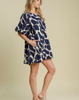 Umgee Two Tone Abstract Print Puff Sleeve Dress