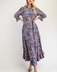 Celeste Full Size Ruffle Hem Paisley Round Neck Dress