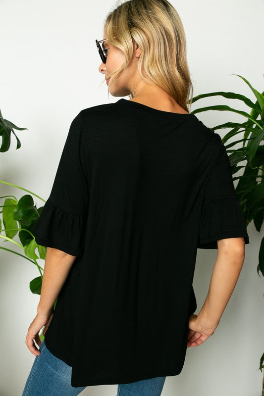 e Luna PLUS Solid Ruffled Sleeve Loose Top