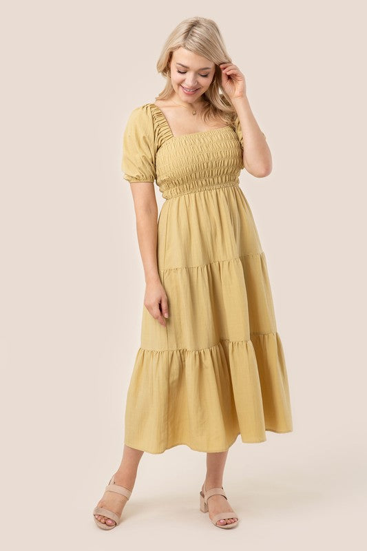 Lilou Tiered Long Dress with Puff Sleeves