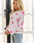 ADORA Heart Round Neck Drop Shoulder Sweater