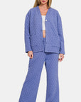 Zenana Quilted Button Up Long Sleeve Top and Pants Lounge Set