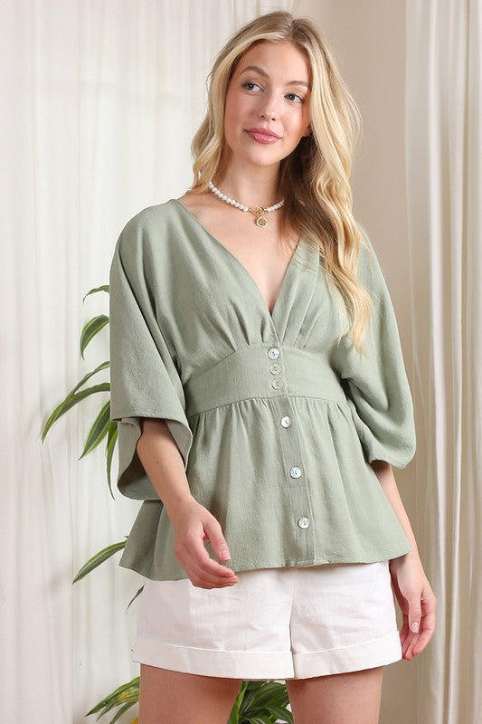 Deep V-Neck Button Down Top - Online Only