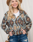 e Luna PLUS Fuzzy Aztec Button Down Shacket