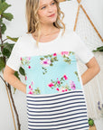 e Luna PLUS Floral Striped Mixed Top