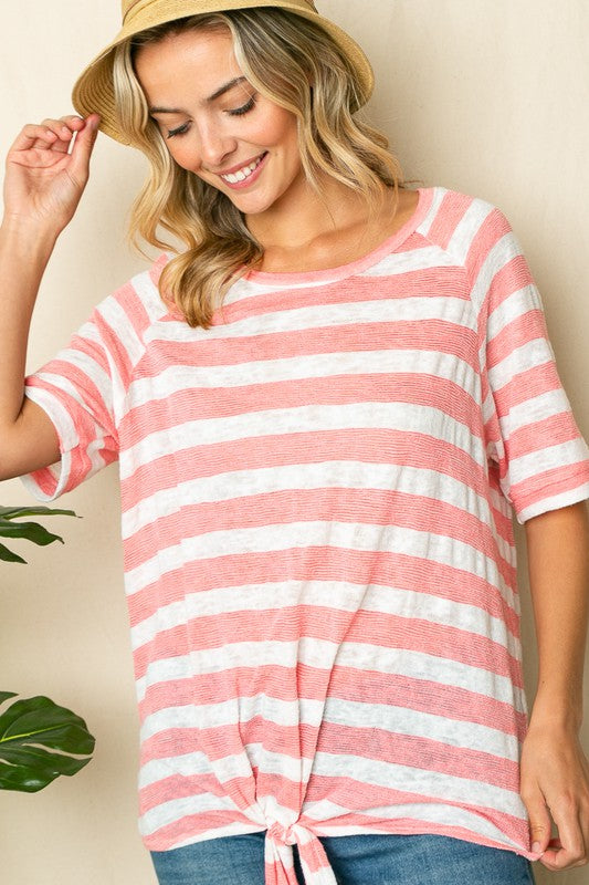 e Luna Striped Front Tie Top