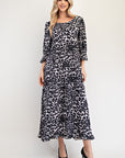 Celeste Full Size Leopard Round Neck Flounce Sleeve Dress