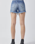 RISEN Raw Hem Asymmetrical Waist Denim Shorts