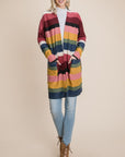 BOMBOM Color Block Striped Open Front Cardigan