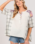 SAGE + FIG Plaid Half Button Gauze Top