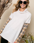 e Luna Plaid Mixed Turtleneck Top