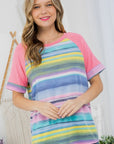 e Luna Multi Stripe Mixed Baseball Top