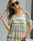 e Luna Multi Striped Cold Shoulder Top