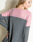 e Luna Solid Waffle Colorblock Casual Top