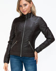 YMI Faux Layered Double-Zipper Jacket with Fuzzy Hood