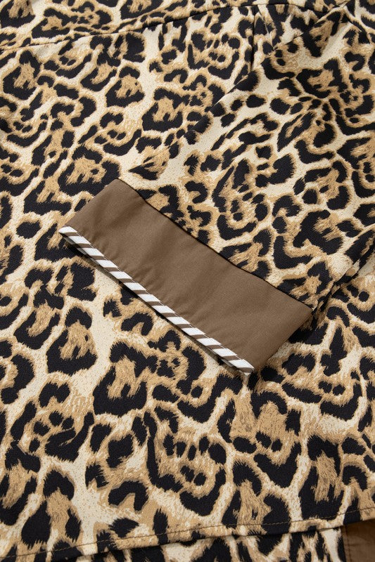 Leopard Collared 3/4 Sleeve Shirt and Pants Set