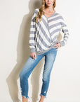 e Luna Hacci Slub Stripe V-Neck Top