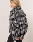 HYFVE Tweed Plaid Button Up Collared Neck Jacket