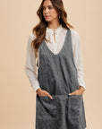 Annie Wear V-Neck Adjustable Strap Denim Overall Dress with Pockets