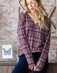 Heimish Full Size Plaid V-Neck Long Sleeve Top