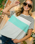 e Luna Striped Solid Color Blocked Top