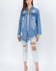 American Bazi Distressed Frayed Hem Denim Jacket