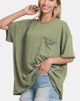 Zenana Drop Shoulder Oversized Front Pocket T-Shirt