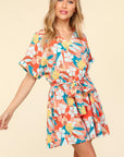 Haptics Tropical Floral Short Sleeve Tied Romper