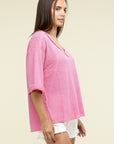 Zenana Brushed Waffle Exposed-Seam 3/4 Sleeve Top