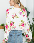 Allover Floral Lantern Sleeve Top - My Pampered Life Seattle