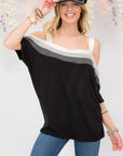 Celeste Full Size Striped Cold Shoulder Top