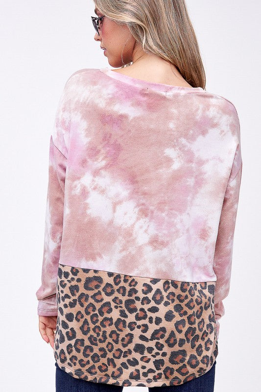 e Luna PLUS Cloud Tie Dye Cheetah Boxy Top