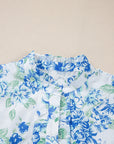Floral Ruffle Sleeve Frilled Button-Up Shirt
