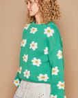 POL Daisy Pattern Drop Shoulder Sweater