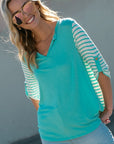 e Luna Striped Mix Split Neck Top