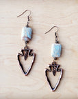 Copper Arrow Earrings w/ Genuine Aqua Terra Beads