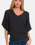 Zenana V-Neck Short Sleeve Dolman Sweater