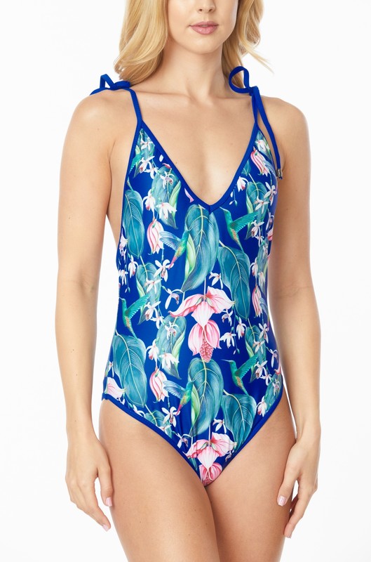 One Piece Bathing Suit Floral Print With Shoulder Tie