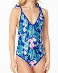 One Piece Bathing Suit Floral Print With Shoulder Tie