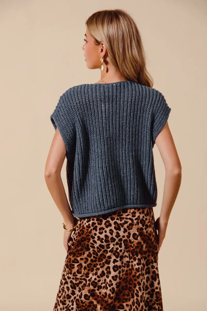 SO ME Big Metal Button Front Sweater Vest