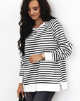 Stripe Raglan Sleeve Side Slits Loose Sweatshirt