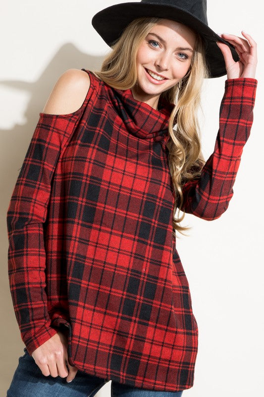 e Luna Plaid Turtle Neck Top