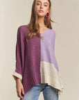 ADORA Side Slit Color Block Long Sleeve Sweater